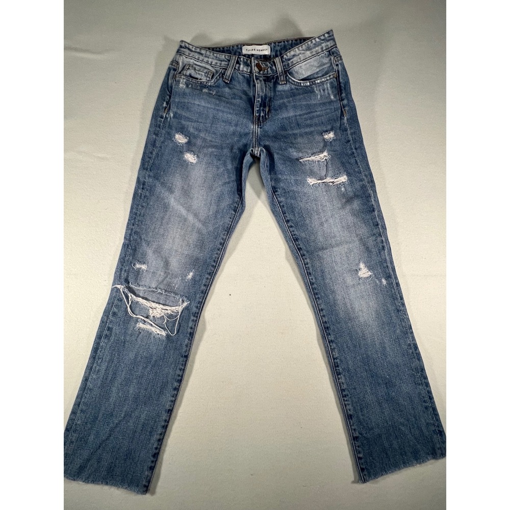 Flying Monkey Y1789 Distressed Straight Leg Jeans Medium Wash Blue Size 24/00